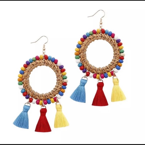 Beautiful Earrings Multi Colored Straw - Picture 2 of 4